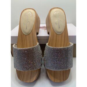 Jessica Simpson Womens JS-Rexile 7M Silver Shimmer Sand Slides